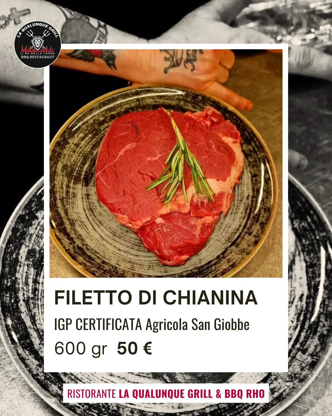 600 grammi di filetto di Chianina igp certificata del ristorante la qualunque Grill di Rho Milano