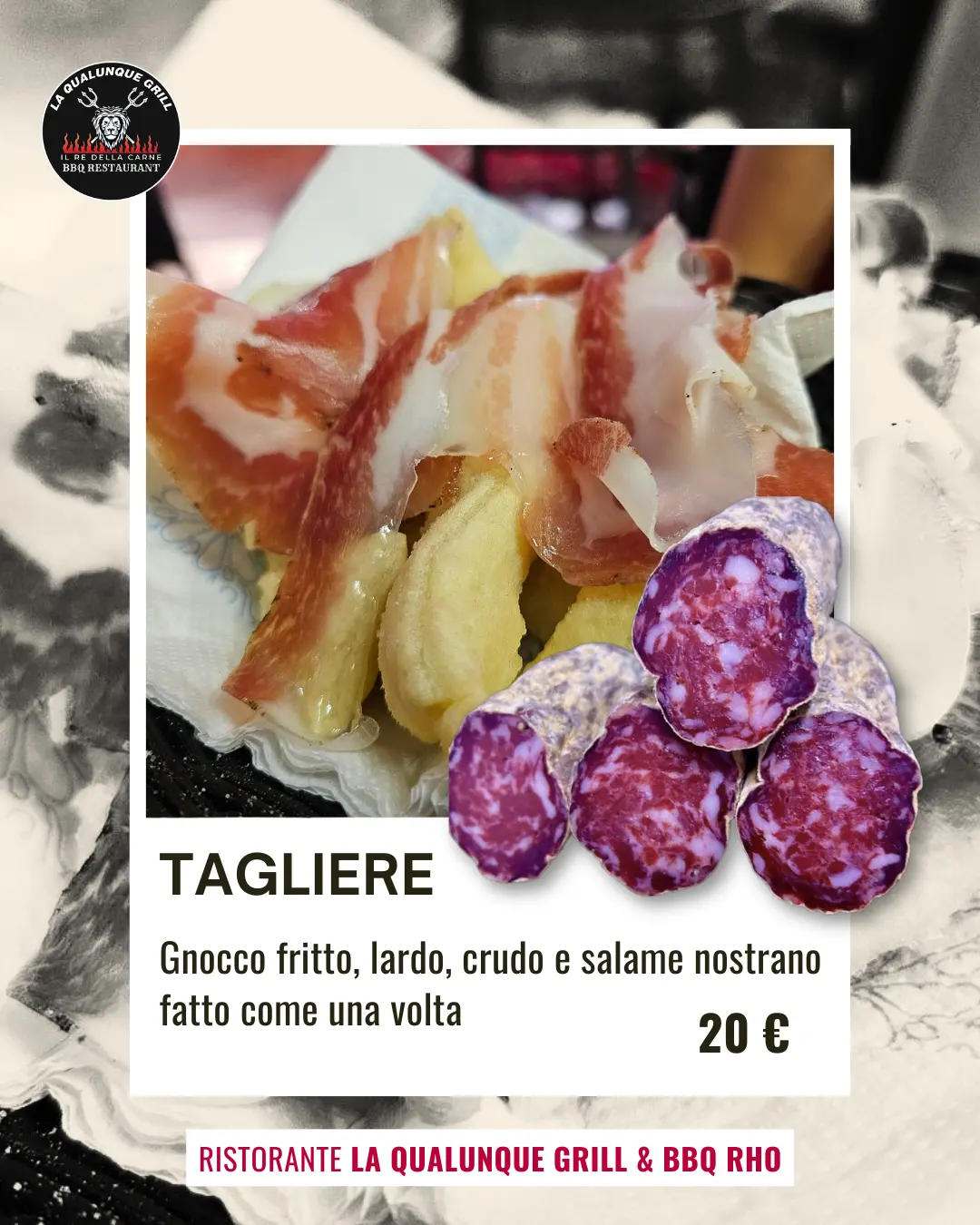 tagliere di affettati, salame del nonno, lardo prosciutto e gnocco fritto del ristorante la qualunque Grill di Rho Milano