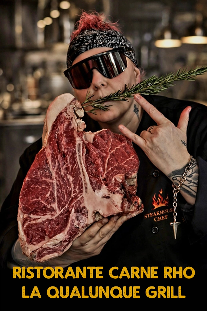 Macellaio e Grigliatore professionista a Rho: la forza del fuoco e della brace per la cottura perfetta della carne, stile visivo aggressivo. la qualunque grill