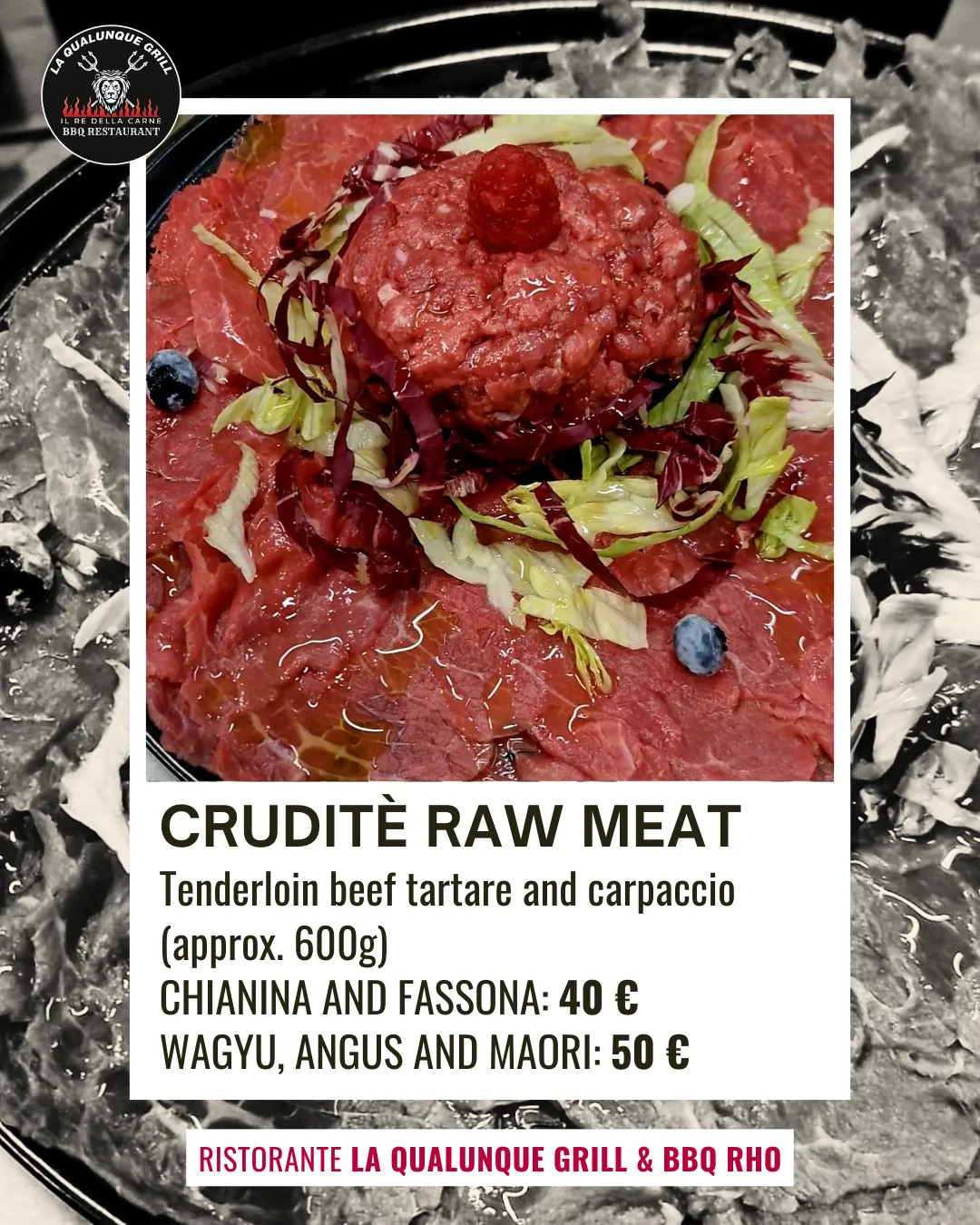 Chianina or Fassona, freshly minced.
