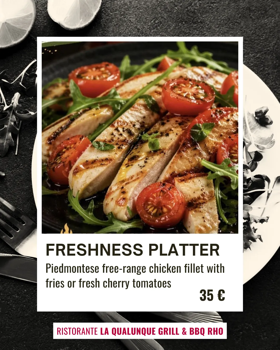 piedmont chicken fillet with fries or fresh cherry tomatoes